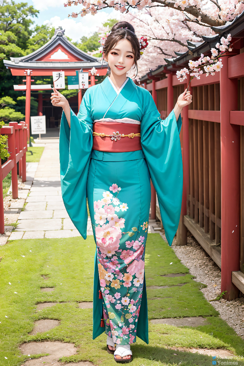 The beauty wears Kimono