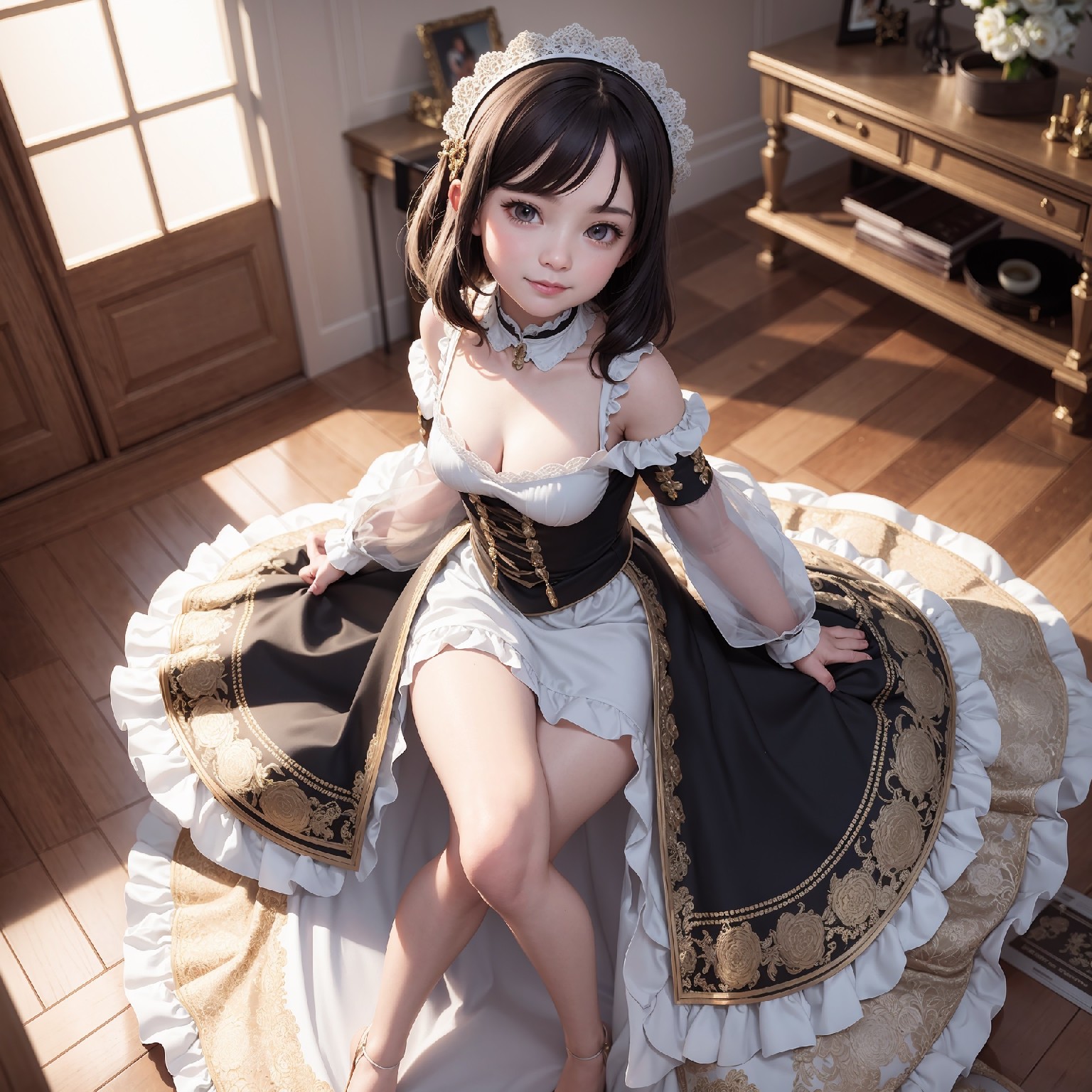 可爱いポニーテールのメイドさんです