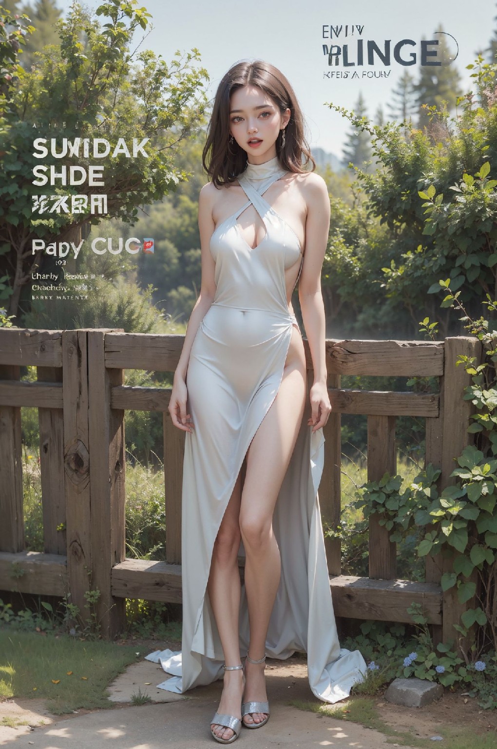 Sideless Slit Dress in forest 2.5D